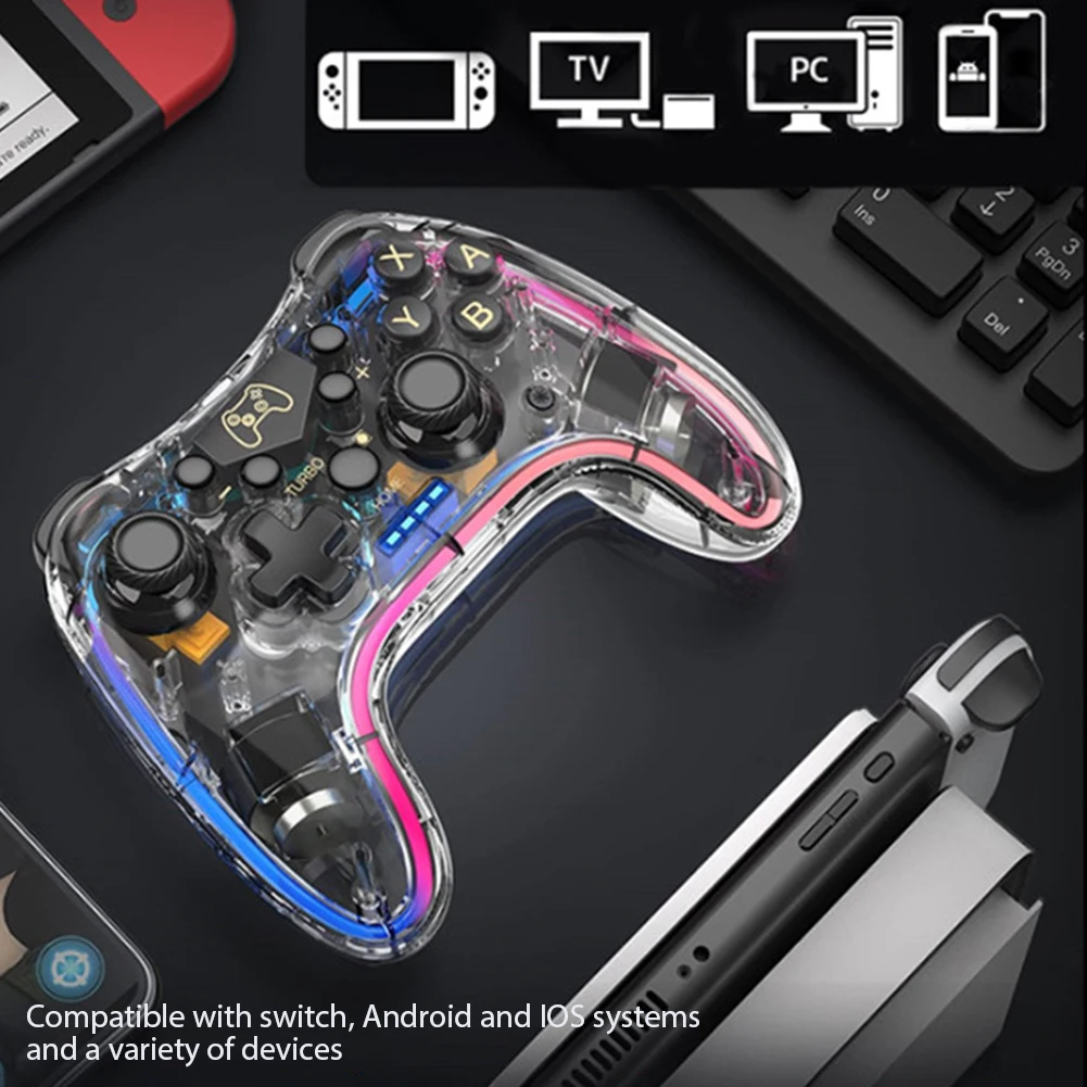 Wireless Transparent Gamepad for NS Nintendo Switch Lite/ Switch OLED Game Controller Joystick Adjustable LED For PC Controller