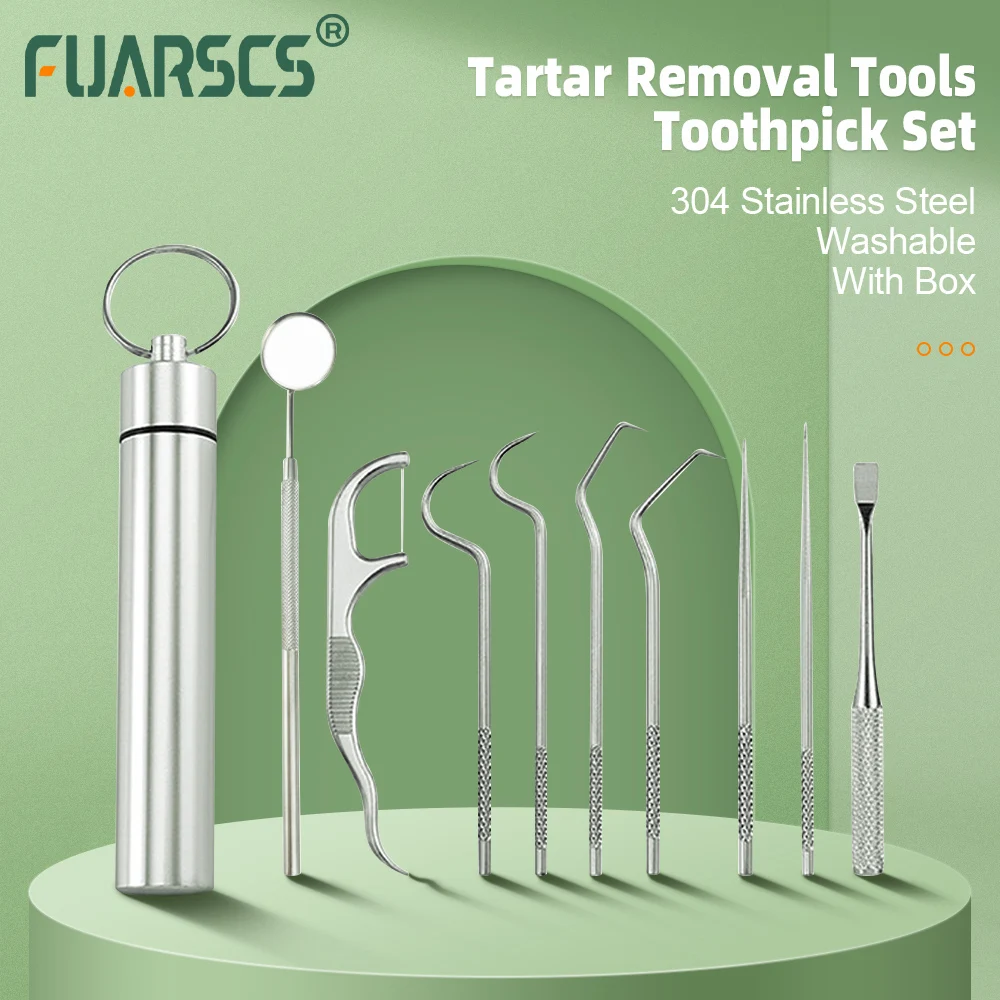 

304 Stainless Steel Toothpick Set Washable Reusable Dental Floss Tartar Removal Tools Portable Oral Cleaning Tools Easy Storage