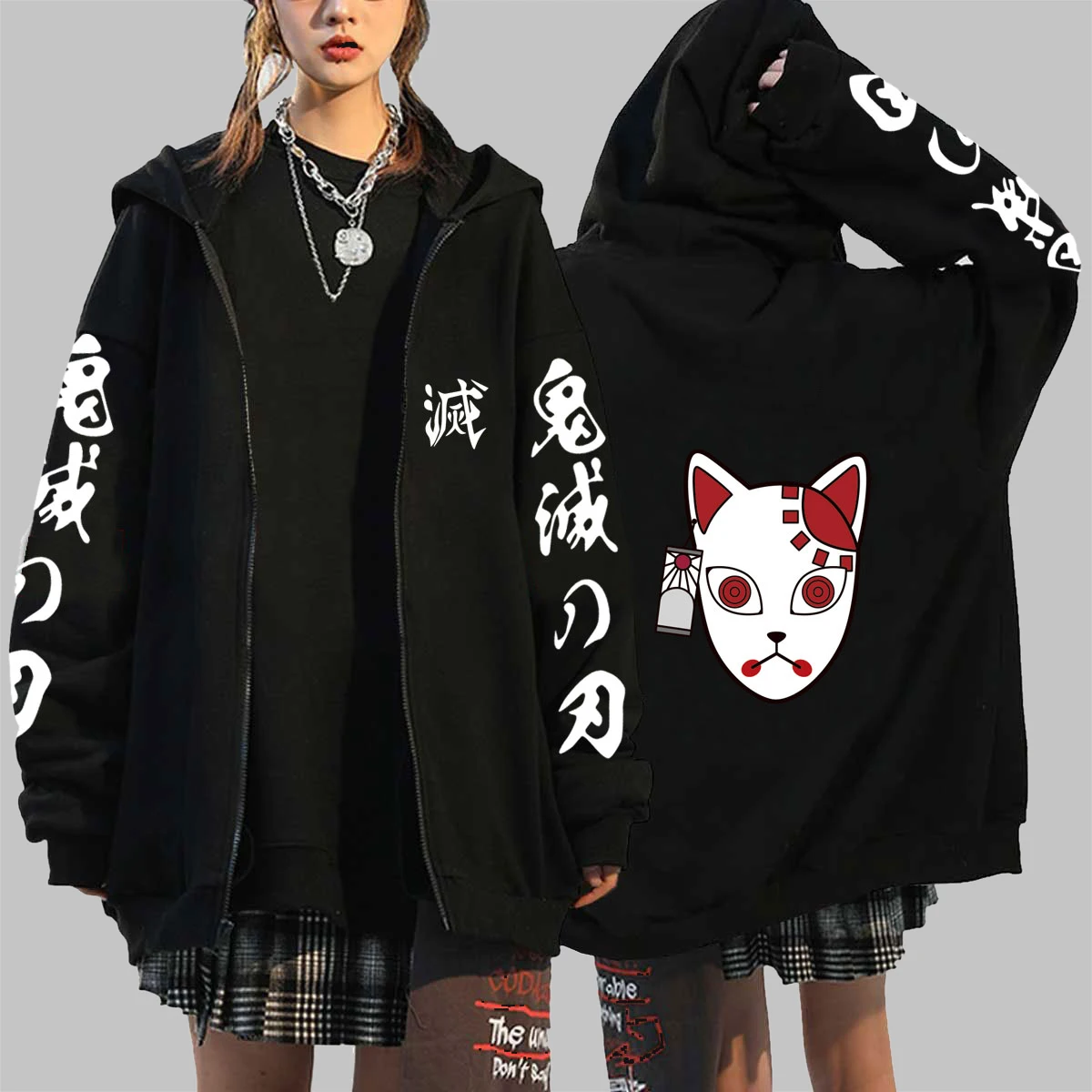

Japanese Anime Demon Slayer Zip Per Hoodies Oversized Coat Tops Women Men Fashion Manga Cosplay Zipper Femme Streetwear Jackets