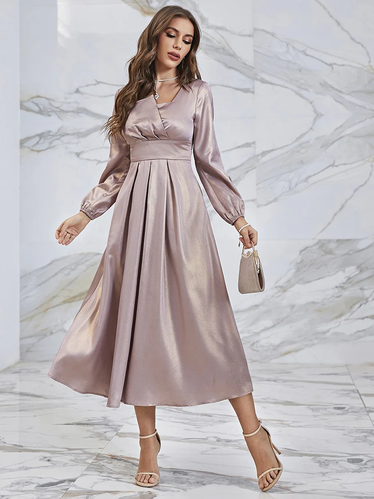 

Женское повседневное элегантное платье-миди TOLEEN, Роскошное однотонное облегающее платье с драпировкой качели в турецком стиле, для свадьвечерние, лето-осень 2023