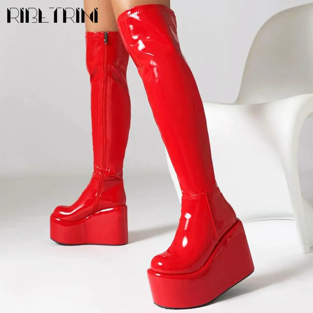 

Over The Knee High Platform Women Boots High Wedges Zipper Round Toe Platform Motorcycle Shoes Thick Bottom 2023 New Winter Boot