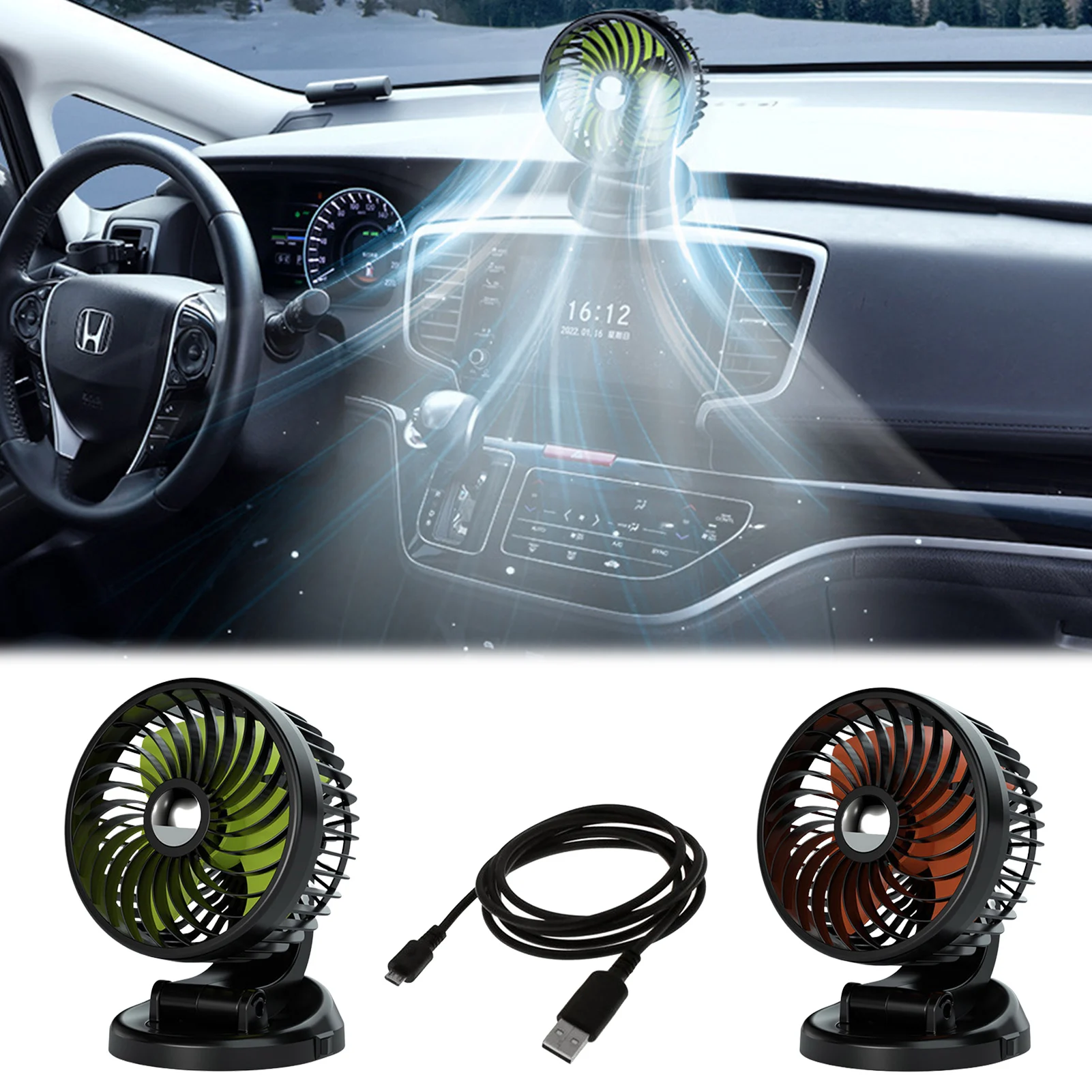

Портативный автомобильный вентилятор 12 В/24 В, USB автомобильный одноголовочный вентилятор, вращение на 360 градусов, автомобильный охлаждающи...