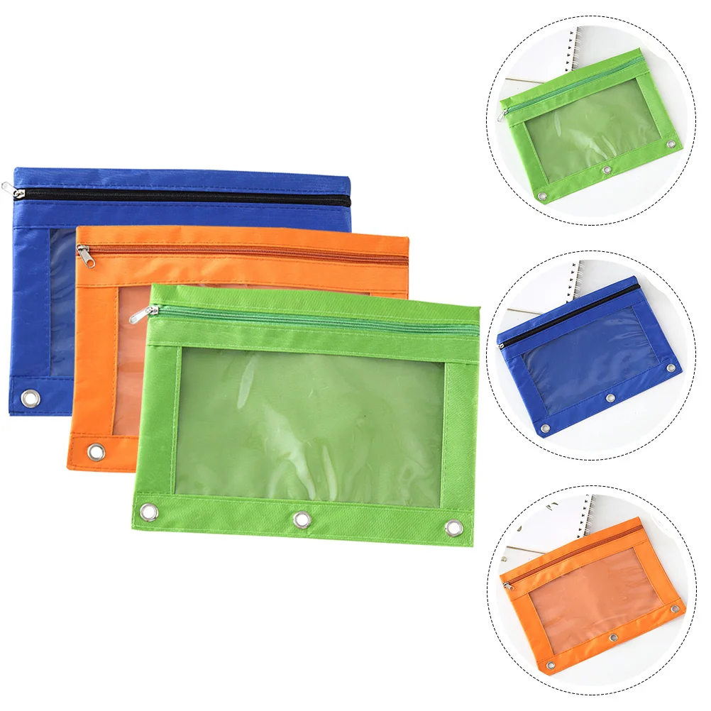 

3 Pcs Envelope Case Pouch Binder Clear Zipper Holder Case Ring Blinder Pockets