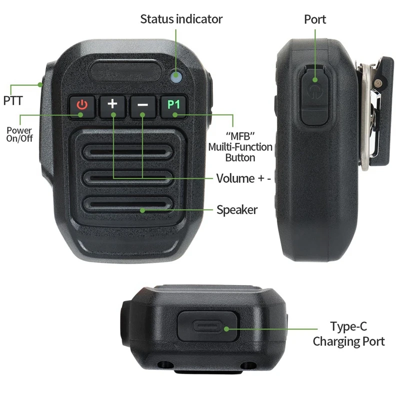 Беспроводной Bluetooth-микрофон ручной динамик микрофон Type-C для Baofeng UV-5R 5RH Quansheng UV-K5 K6