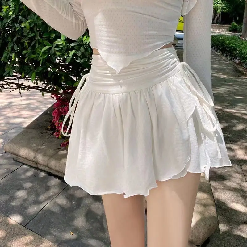 

Мини-юбка женская с завышенной талией, пикантная Милая белая короткая юбка в стиле пэчворк, с кулиской, в стиле девушки из леса
