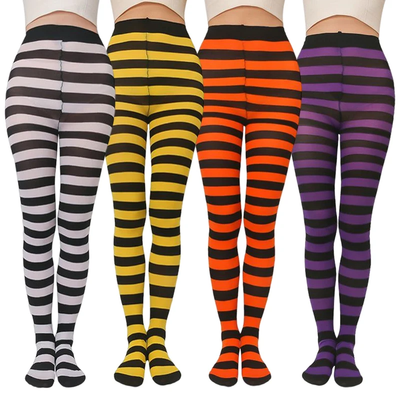 

Goth Style Striped Yoga Legging For Women Christmas Halloween Contrast Color Stripe Pantyhose High Waist Full Length Tight