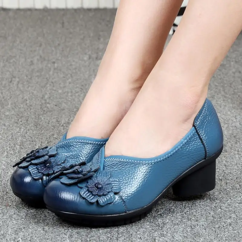 

Big size 42 genuine leather shoes for women 2022 designer luxury pumps round toe womens retro flats ladies handmade pumps