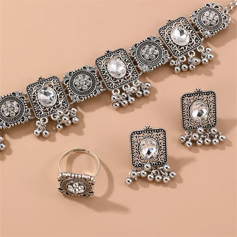 Винтажные цыганские геометрические резные цветочные ожерелья Серьги Кольца