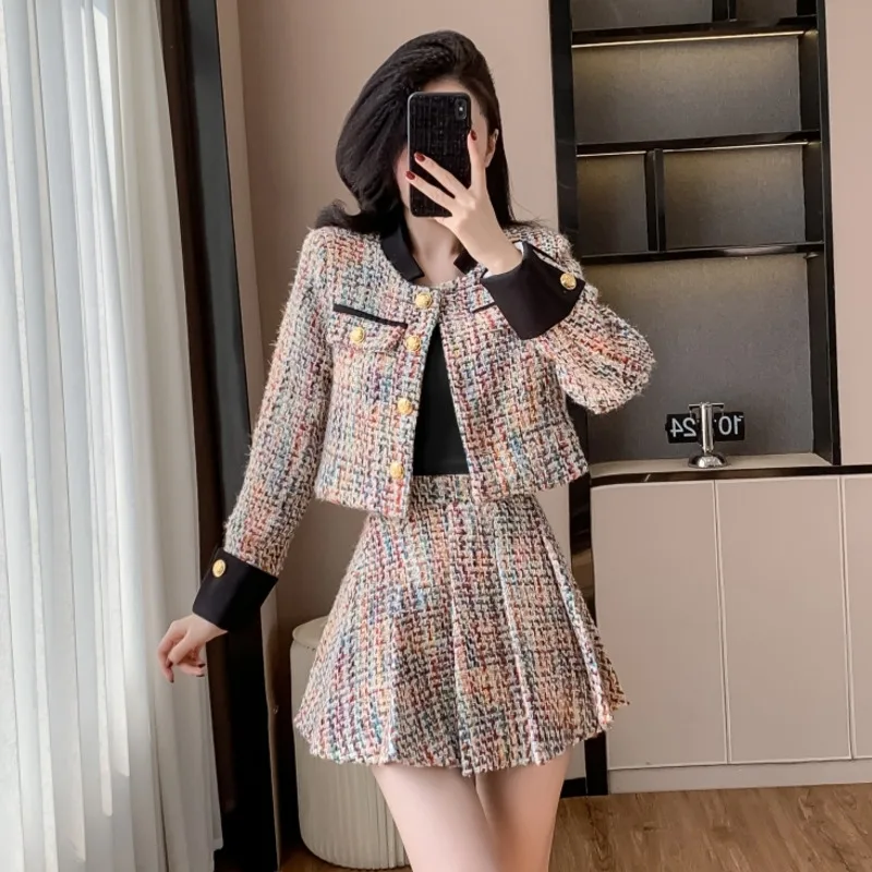 Высококачественная французская твидовая одежда зимняя женский комплект из 2