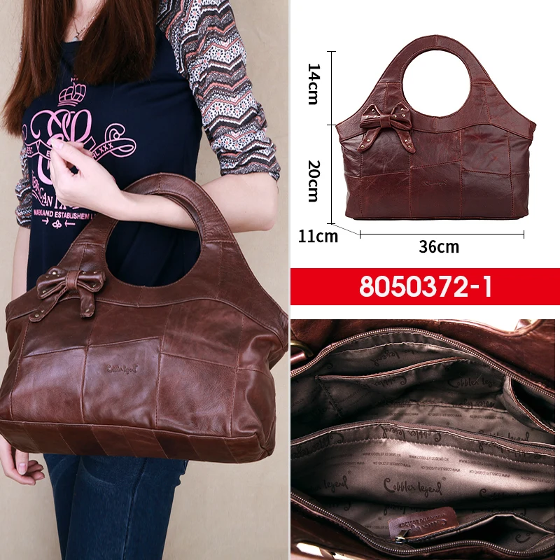 Cobbler Legend Handbags for Women Retro Large Capacity Tote Bag Bow Top Handbag Genuine Leather Shoulder Travel Bags1210