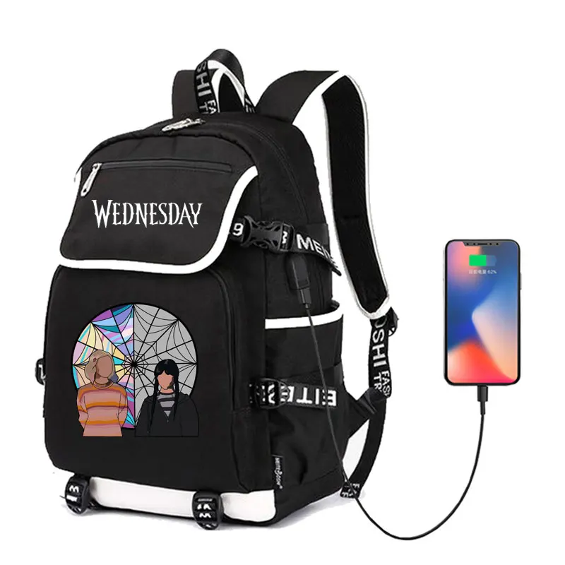 

Schoolbags With Usb Charging Japanese Wednesday Cartoon Graphic Printing Teenage Boys Student Bookbag Fashion Backpack New