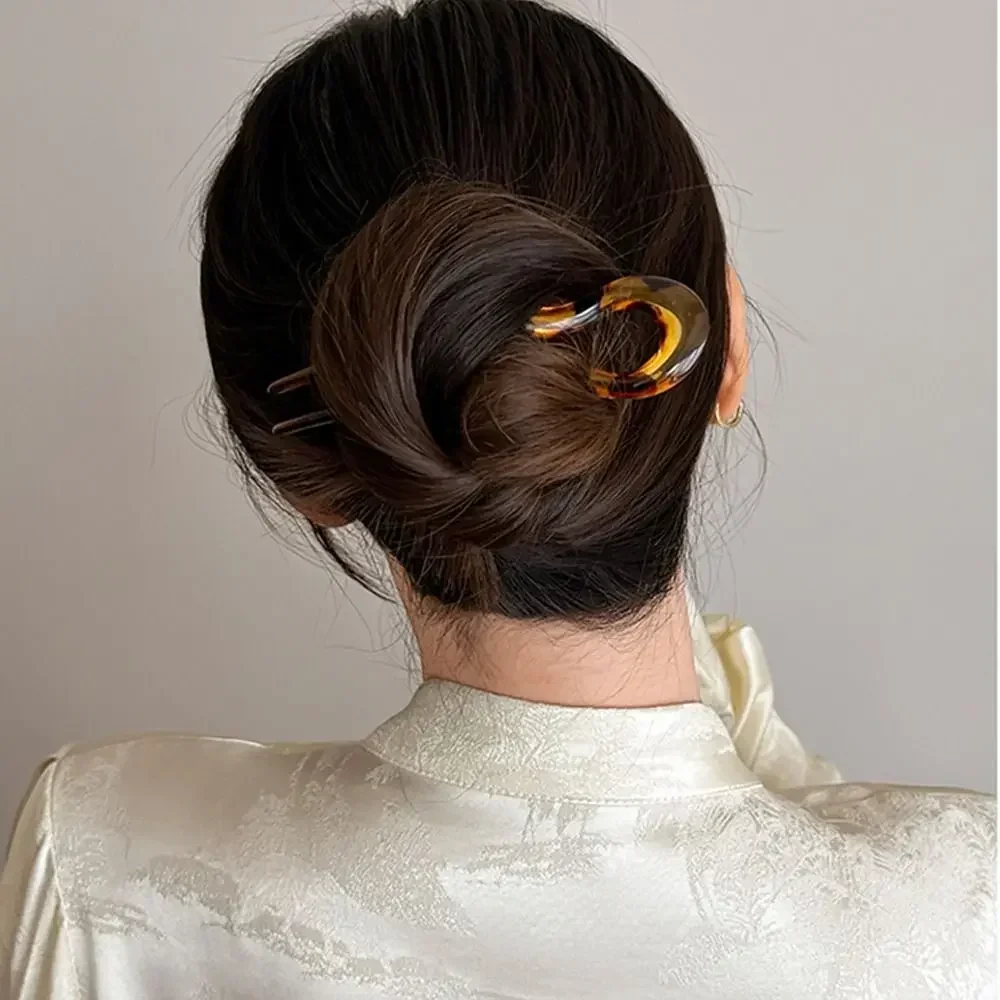 Фото Заколка для волос French Twist, винтажная U-образная заколка-шпилька из ацетата с волнистым эффектом, имитация черепахового панциря, для женских причесок, аксессуар для волос №3