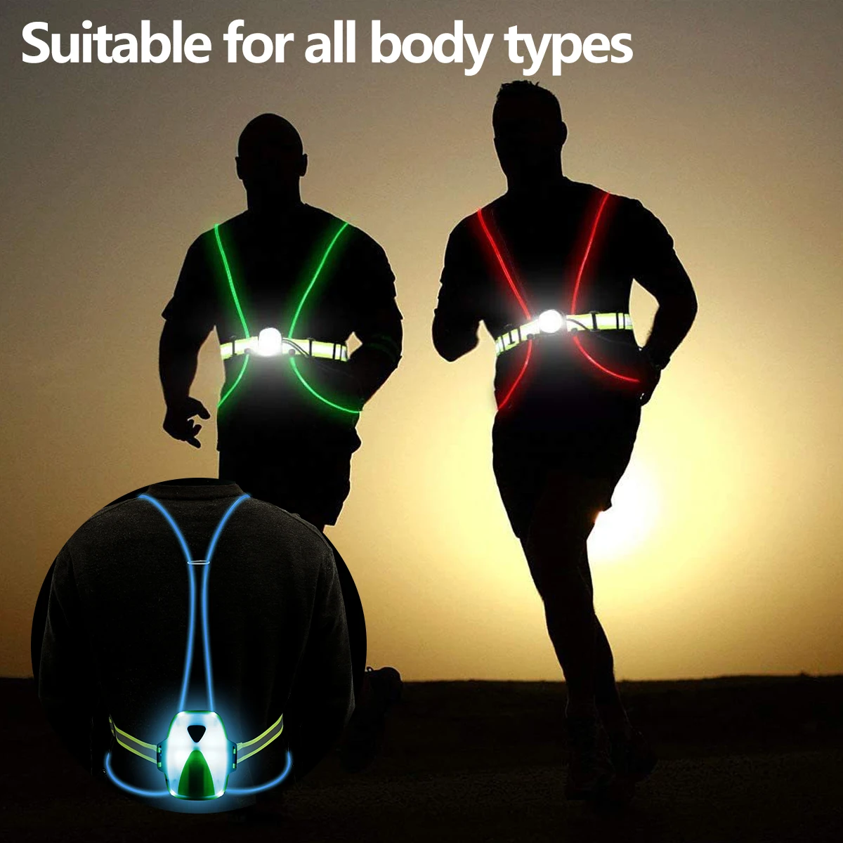 

LED Reflective Vest with 120LM Front Light Night Running Safety Vest with Adjustable Elastic Belt USB Charging
