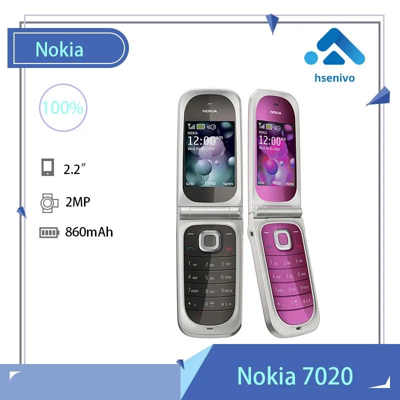

Nokia 7020 Оригинальный разблокированный 7020 раскладной 2,0 'GSM телефон 2G FM телефон с один год гарантии Бесплатная доставка
