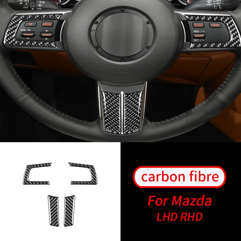 

For Mazda MX-5 Miata 2009-2015 4 PCS Real Carbon Fiber Steering Wheel Decor Trim Car Interior Accessories Car Interior Supplies