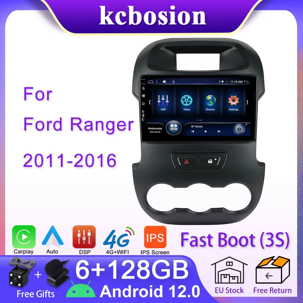 

Автомагнитола Kcbosion для Ford Ranger 2011-2016, 4G, CarPlay, Android 12, 6 + 128G, GPS, 2 din, DSP, IPS, GPS, Android, авто
