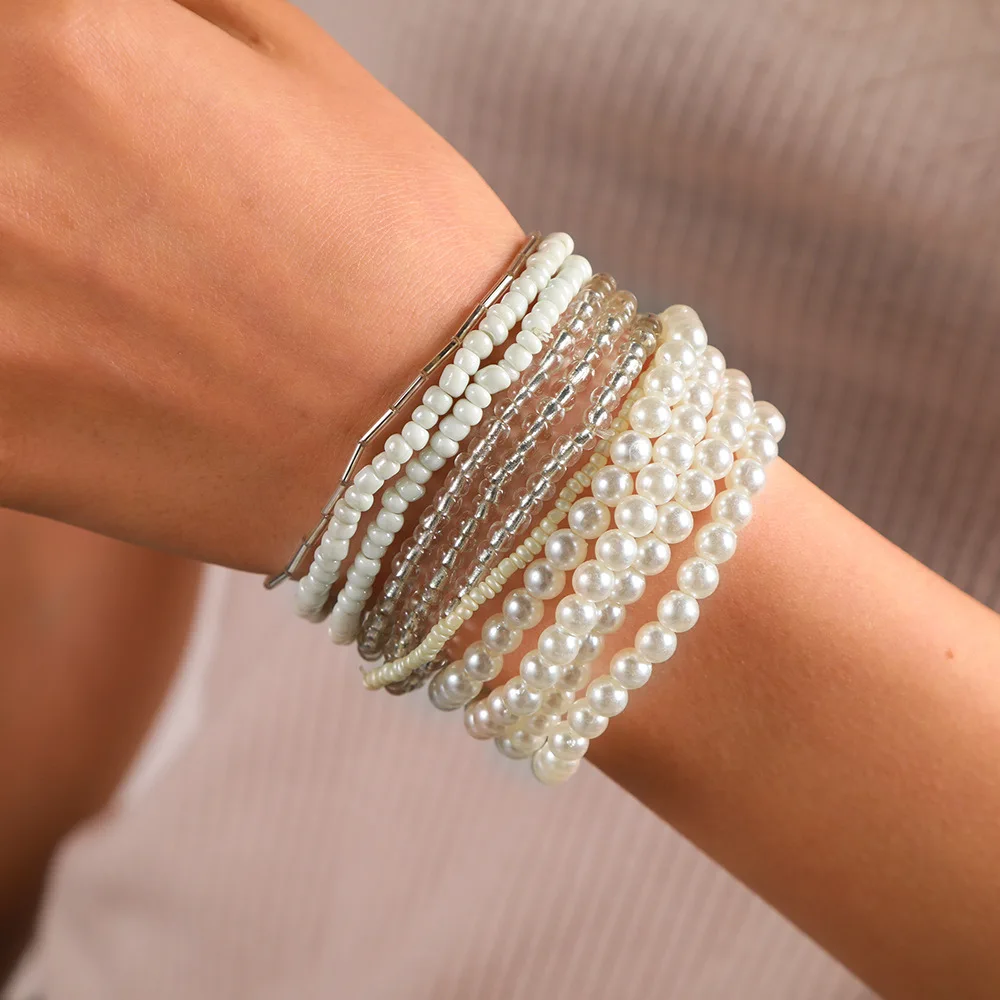

Stackable Bohemian Charm Pearls Beads Wrap Bracelets & Bangles for Women Boho Beaded Bracelet Multilayer Bracelet New 11PCS/SET
