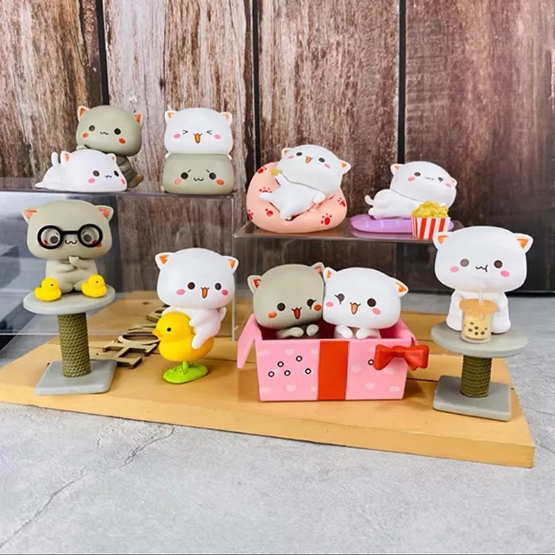 Фото Кавайные фигурки-сюрпризы Mitao Cat 2 Season: Милые котики-талисманы, игрушки-сюрпризы в закрытых коробках, мультяшные куклы, аксессуары, подарки на день рождения №1