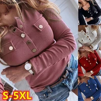 plus size 4xl 5xl knitted sweater for women casual long sleeve tops woman solid buttons feminina tee female tops blusas 2022