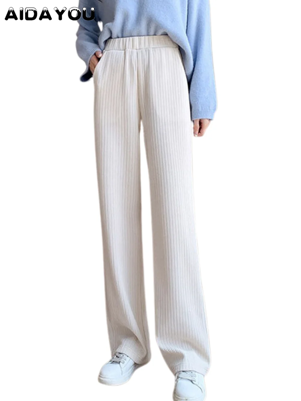Pantalones informales de punto para mujer, pantalón suave de algodón, Harem, de pierna ancha y cómodo, acanalado japonés