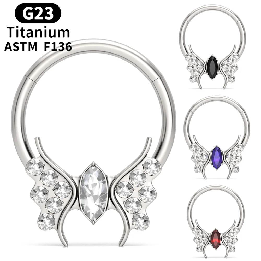 

F136 G23 Titanium Piercing Helix Septum Nose Ring CZ Wing Hoop 16G Daith Tragus Clicker Cartilage Conch Earring Piercing Jewelry