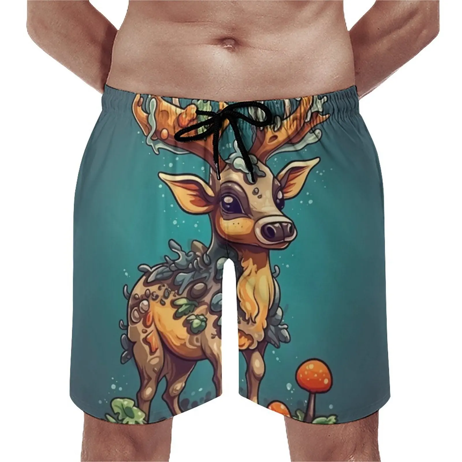 

Deer Board Shorts Summer Cartoon Nature Style Cute Beach Short Pants Man Running Quick Dry Design Beach Trunks