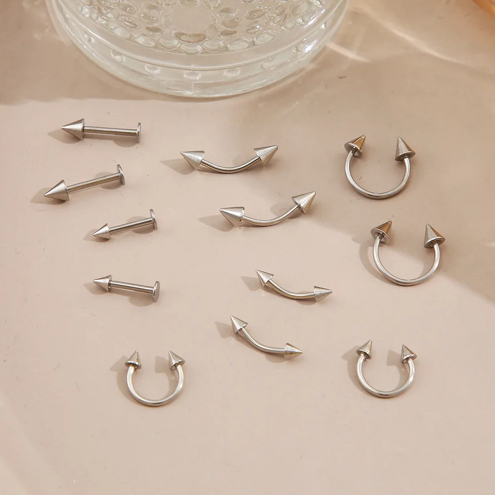 

12pcs/set Trendy Nose Septum Hoop Lip Rings Circular Barbell Horseshoe Ear Tragus Helix Earrings For Unisex Jewelry