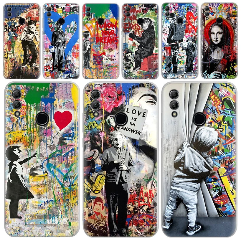 

Banksy Graffiti Art Transparent Soft Phone Case for Huawei Honor 10 Lite 9 20i 8S 8A 8X 9X 50 Y5 Y6 Y7 Y9S P Smart 2019 Cover
