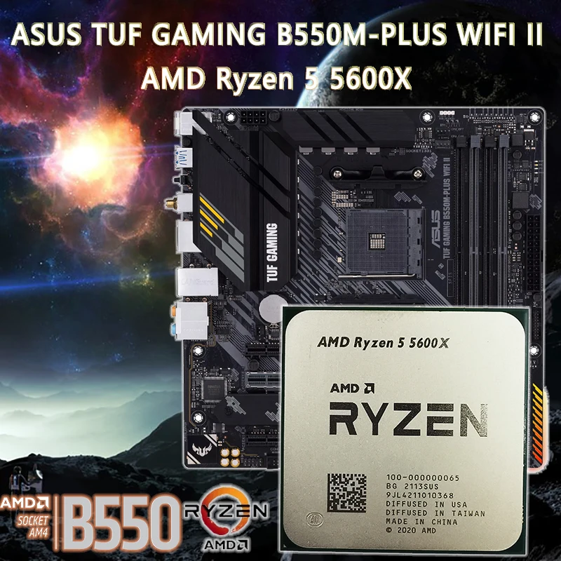 

Новинка Материнская плата ASUS TUF GAMING B550M PLUS (Wi-Fi) II + процессор AMD Ryzen 5 5600X 3,7 ГГц 6-ядерный 12-поточный 7 нм разъем AM4 DDR4