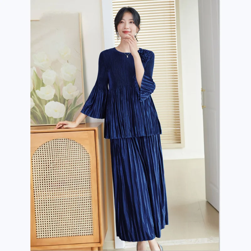 Женский комплект из 2 предметов осенний модный бархатный эластичный топ Miyake с