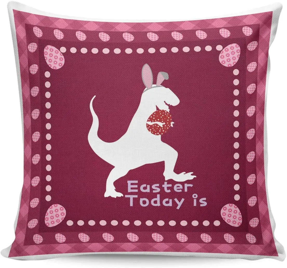 

Throw Pillowcases Happy Easter Day Dinosaur Cotton Linen Square Cushion Cover Pillow Case for Home Decorative Living Room