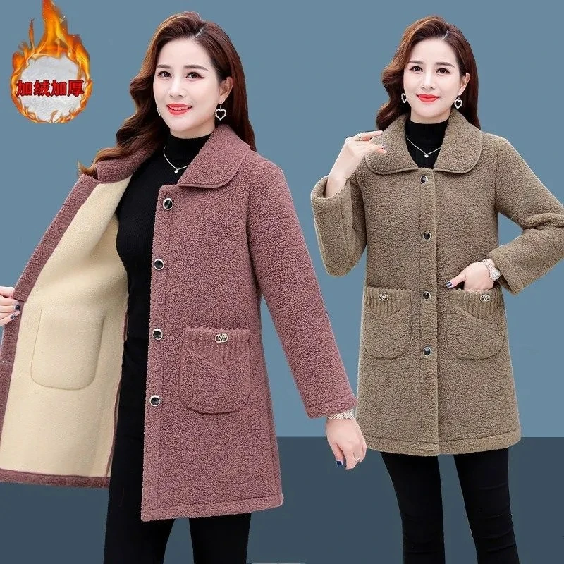 

Одежда для мам, куртка из овечьей шерсти, Осень-зима 2022, флисовое пальто средней длины, Женская Толстая теплая кашемировая верхняя одежда, длинные парки