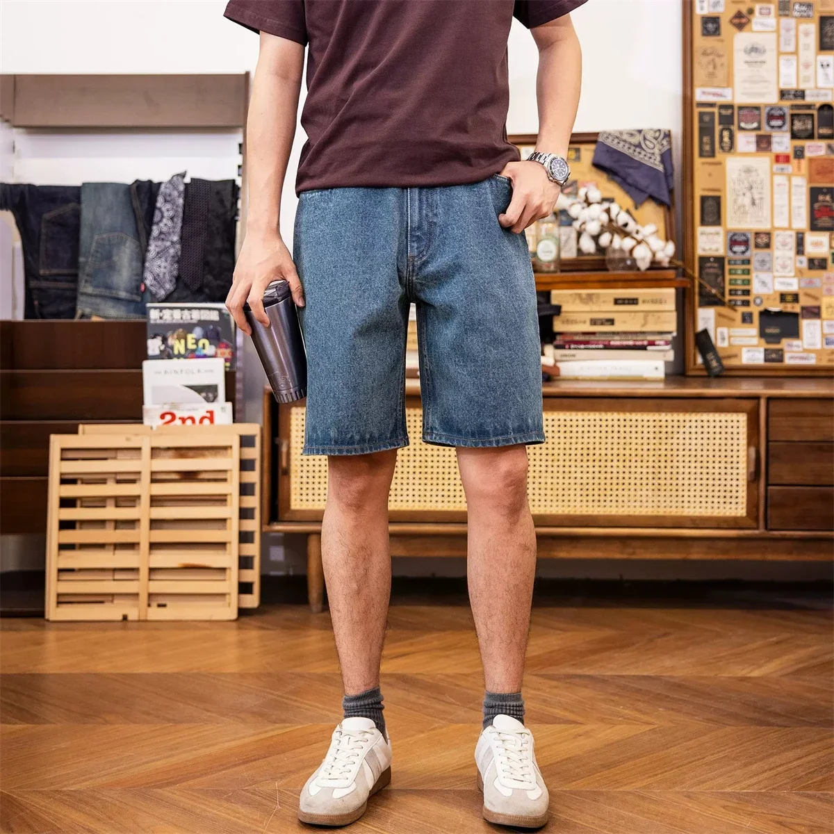 Красные повседневные джинсовые шорты Tornado свободные прямые винтажные рабочие