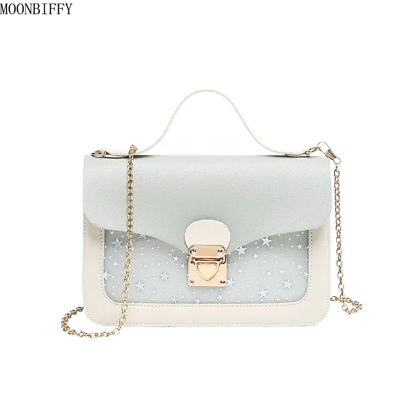 

Lock Women Small Square Bag Mobile Phone Sequined Star Printing Shoulder Bags Fashionable Leather