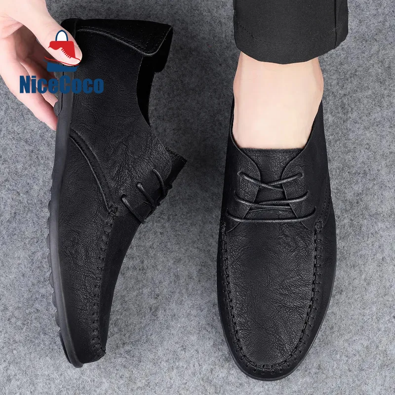

Men Leather Casual Shoes Outdoor Comfortable High Quality Fashion Soft Ankle Non-slip Flats Moccasin Trend Plus Size 38-47 010