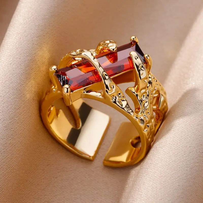 

Punk Zircon Stone Ring For Women Men Stainless Steel Gold Plated Hip Hop Rings 2023 Trend New Couple Party Jewelry Free Shipping