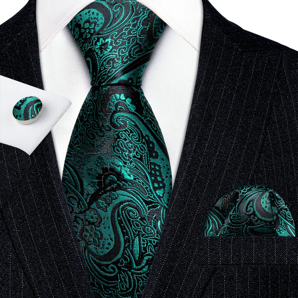 

Элегантные Мужские галстуки комплект с бюстгальтером цвета: зеленый, черный Пейсли Синий Шелковый Галстук носовой платок запонки Свадебный Barry · Ван клип-броши 5980