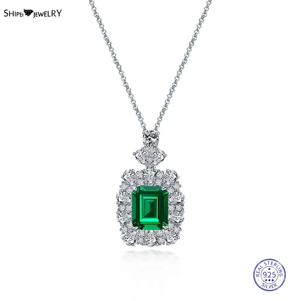 

Shipei 925 Sterling Silver Emerald Cut 9*11 MM Created Moissanite Emerald Gemstone Party Pendant Necklace For Women Fine Jewelry