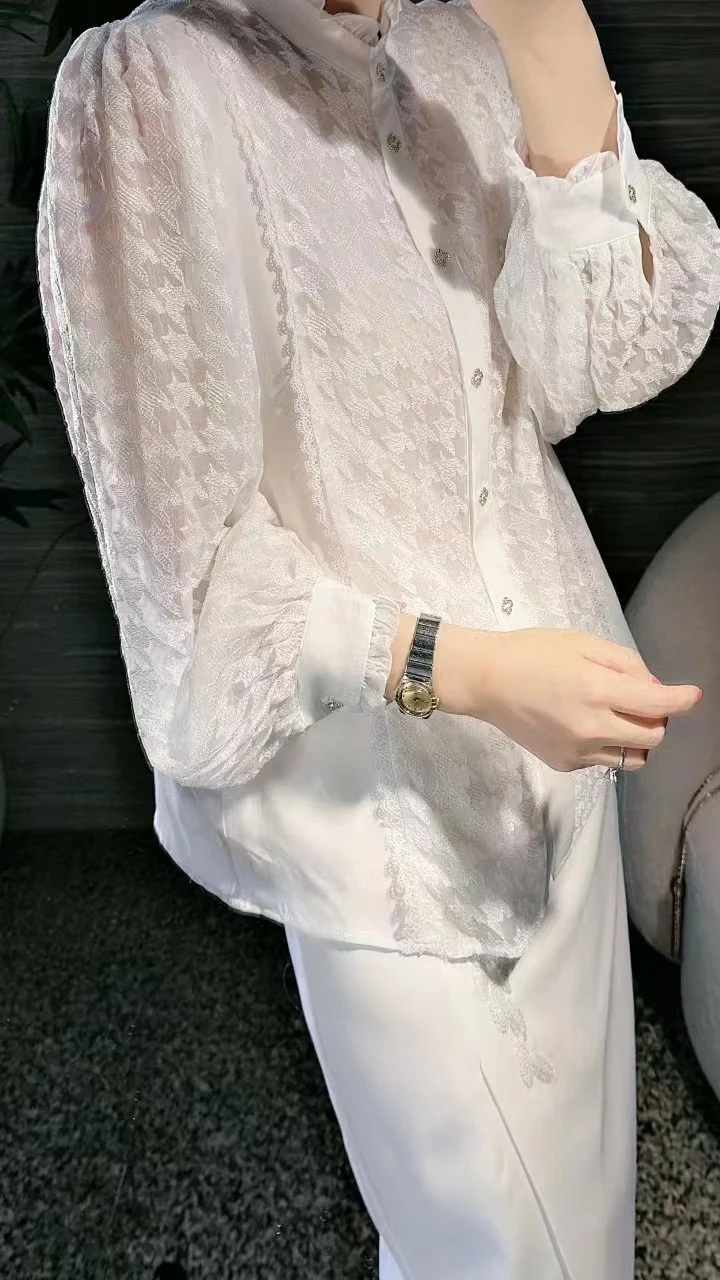 

2023 spring and summer women's clothing fashion new Plaid Silk Shirt 0511