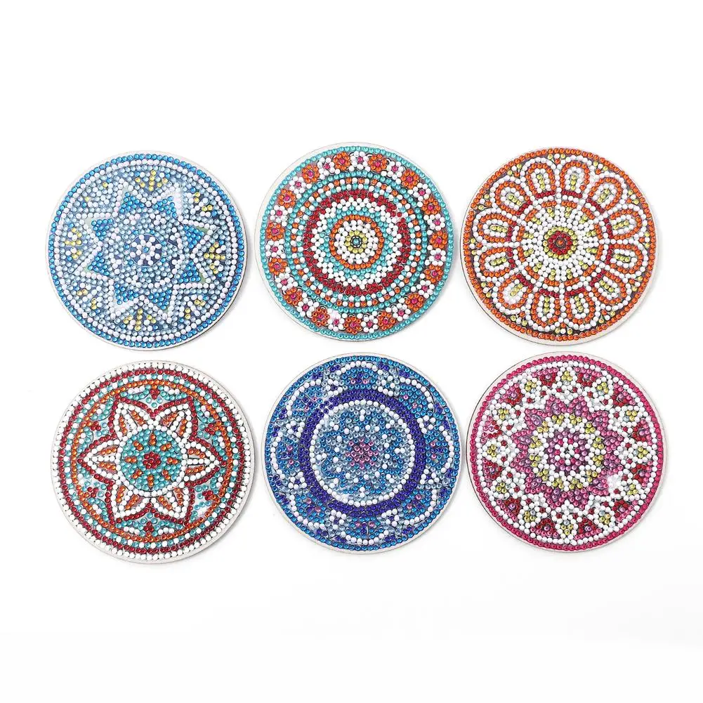 

6pcs Mandala Diy Diamond Painting Set With Holder Datura Mandatura Kitchen Drinks Coaster Making Craft Insulation Pad Decor Gift