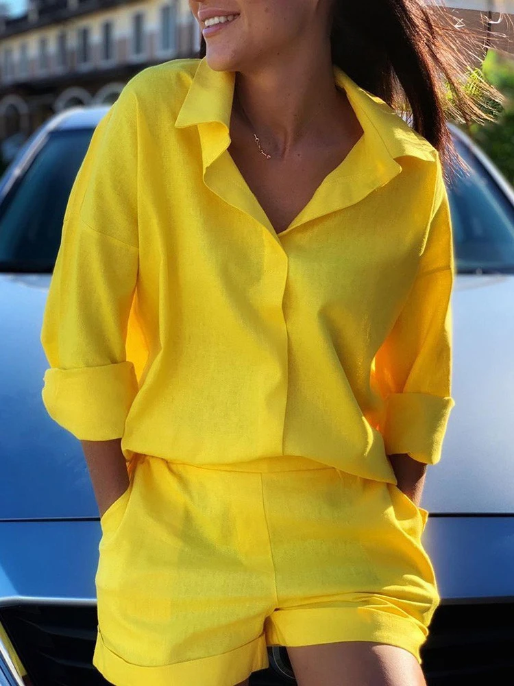 

Casual Womem Summer Tracksuit Shorts Two Piece Set 2022 Lounge Wear Short Sleeve Shirt Tops And Mini Shorts Suit Female Homewear