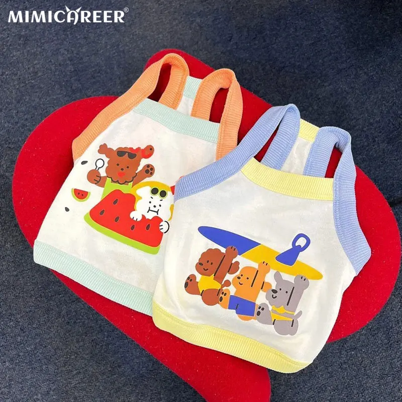 

Одежда для домашних животных, жилет для собак, летняя футболка с мультяшным рисунком, модная Милая Удобная рубашка для щенков, одежда для со...