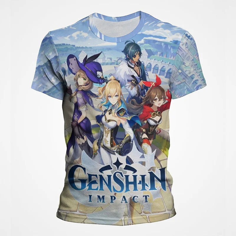 

Футболка Genshin Impact Graphic Pop для мужчин, футболки с 3D рисунком аниме, детские смешные милые хипстерские уличные футболки с короткими рукавами для женщин