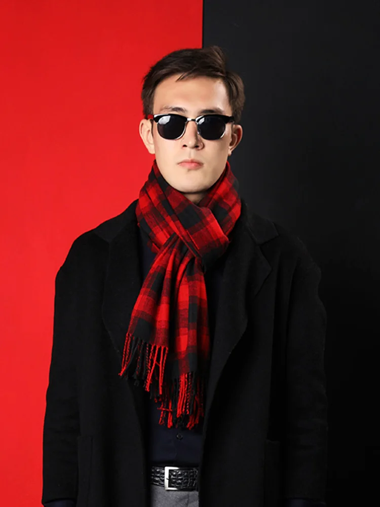 

Scarf Autumn and Winter Red and Black Plaid Trendy Personalized Birthday Gifts High-End Gift Box Korean Style All-Matching
