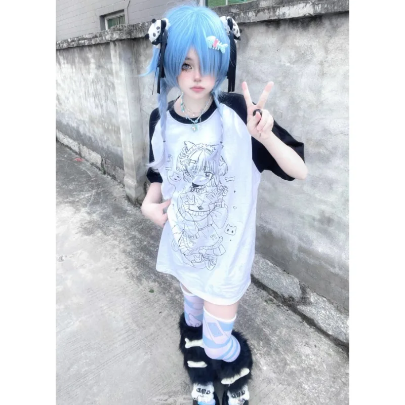 Женская футболка составного кроя с коротким рукавом голубая Повседневная