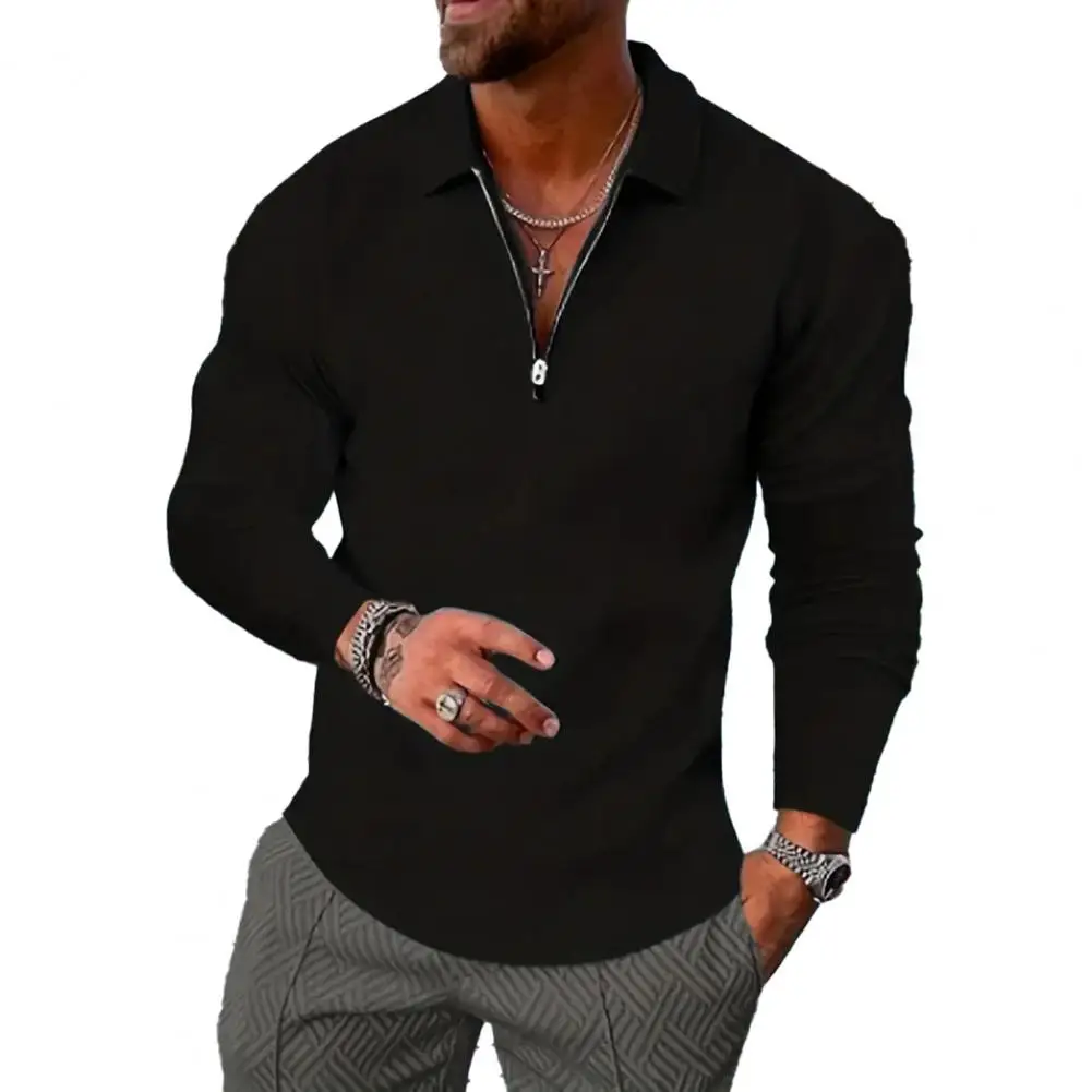 

Casual Men Top Soft Breathable Men's V-neck Pullover Stylish Lapel Design Slim Fit for Business Casual Wear in Fall Spring Men