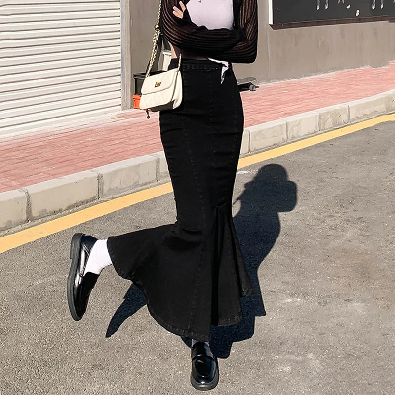 

Fashion Sexy Long Mermaid Skirt Women 2022 Spring Summer High Waisted Split Slim Denim Skirts Plus Size Midi Jean Skirt