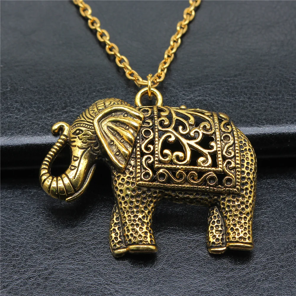 Винтажное ожерелье с подвеской в виде слона для женщин и мужчин, 2 цвета, 59x47 мм, длинная цепочка, ожерелье, ювелирные изделия, аксессуары