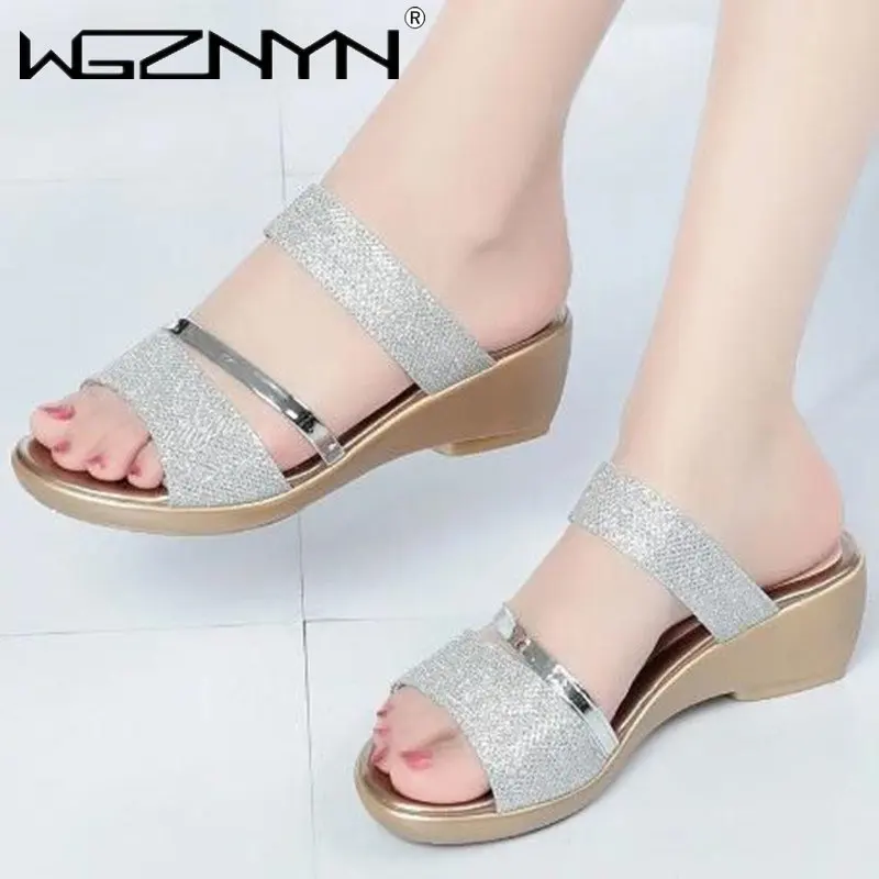 

Women Wedge Slippers Summer 2023 New Fashion All-Matching Summer Women Comfort Platform Chunky Heel Middle-Aged Open Toe Sandals