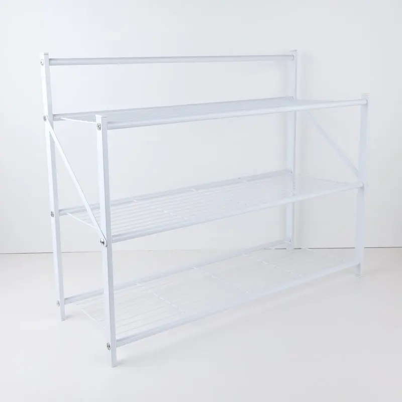 

House 2 Home 27" Wide Foldable Metal Shelf / , Powder Coated White Paint & 3 Tiers Storage Folding Organizer Shelf Racks